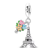 France Pandora Charm 925 Silver | Eiffel Tower Flower Bouquet Jewelry | Paris Travel Gift