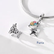 France Pandora Charm 925 Silver | Eiffel Tower Flower Bouquet Jewelry | Paris Travel Gift