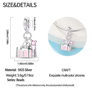 India Bead Fits Pandora Charm Bracelet, 925 Silver Pink Taj Mahal Landmark Jewelry Gift