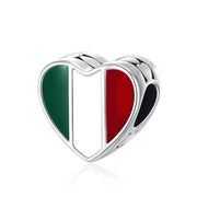Italy Pandora Charm 925 Silver | Flag Heart Italian Jewelry | Europe Travel Souvenir