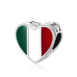 Italy Pandora Charm 925 Silver | Flag Heart Italian Jewelry | Europe Travel Souvenir