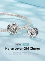 Horse Pandora Charm 925 Silver | Equestrian Jewelry | Girl and Horse Heart