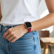 Handmade Red Jade Apple Watch Band: Bohemian Gemstone Strap for Stylish Wearable Tech Enthusiasts