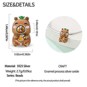 Capybara Pandora Charm | Brown Rodent Yuzu Fruit | Silver Animal Bead | Chill Gift