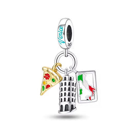 Italy Pandora Charm 925 Silver | Pisa Pizza Map Jewelry | Italian Souvenir Gift