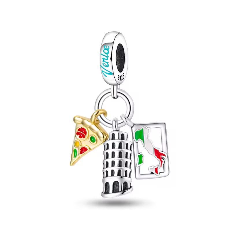Italy Pizza Tower 925 sterling silver charm