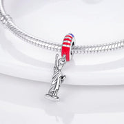 USA Pandora Charm 925 Silver | Statue of Liberty Flag Jewelry | New York Travel Gift