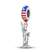USA Pandora Charm 925 Silver | Statue of Liberty Flag Jewelry | New York Travel Gift