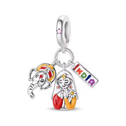 India Bead Fits Pandora Charm Bracelet, Ganesha Namaste Woman, Silver Cultural Travel Souvenir Jewelry