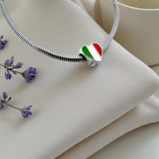 Italy Pandora Charm 925 Silver | Flag Heart Italian Jewelry | Europe Travel Souvenir