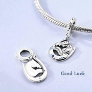 Horse Pandora Charm | Horseshoe Good Luck 925 Sterling Silver | Blue CZ Equestrian