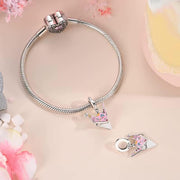 Japan Pandora Charm | Pink Origami Crane Paper Bird Pendant | 925 Sterling Silver Peace Symbol