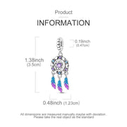 Dreamcatcher Pandora Charm | Boho Blue Feather Dangle | 925 Sterling Silver