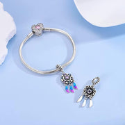 Dreamcatcher Pandora Charm | Boho Blue Feather Dangle | 925 Sterling Silver