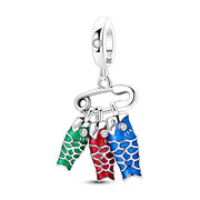 Fish Pandora Charm | Koinobori Colorful Japanese Carp Streamer | 925 Sterling Silver Safety Pin