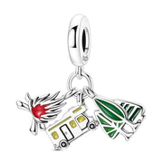 Camping Pandora Charm | Camper Van, Bonfire & Trees | 925 Sterling Silver | Nature Lover Gift