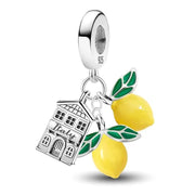 Italy Pandora Charm | House & Lemon Amalfi Coast Souvenir | 925 Sterling Silver | Capri Vacation Gift