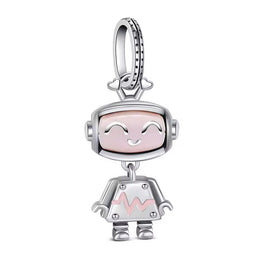 Pink Robot Pandora Charm | 925 Sterling Silver Android Girl | Sci-Fi Tech Lover Gift