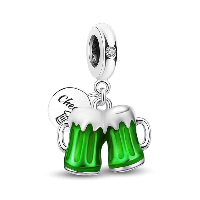 Green Beer Mugs 925 sterling silver charm