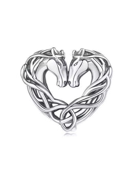 Horse Pandora Charm | Celtic Heart Two Horses Love Bead | 925 Sterling Silver Equestrian Jewelry