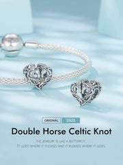 Horse Pandora Charm | Celtic Heart Two Horses Love Bead | 925 Sterling Silver Equestrian Jewelry