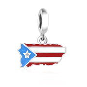 Puerto Rico Pandora Charm | 925 Sterling Silver Island Flag Map Pendant | Caribbean Souvenir