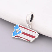 Puerto Rico Pandora Charm | 925 Sterling Silver Island Flag Map Pendant | Caribbean Souvenir