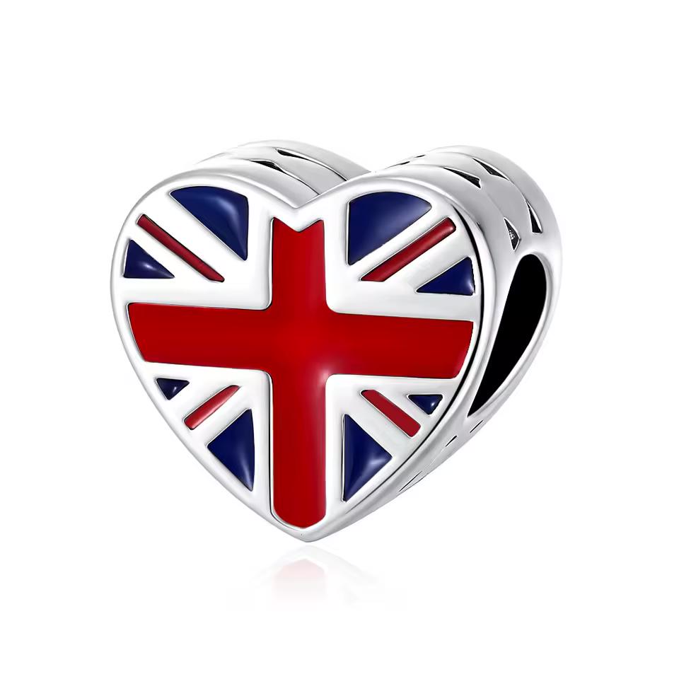 London Union Jack Heart 925 sterling silver charm