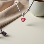 Switzerland Pandora Charm | Swiss Flag Heart | Silver Dangle | Red Enamel | Alps Travel Gift