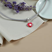 Switzerland Pandora Charm | Swiss Flag Heart | Silver Dangle | Red Enamel | Alps Travel Gift