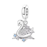 Swan Pandora Charm | Elegant Silver Dangle | Crystal Bird | Blue Stars | Animal Lover Gift