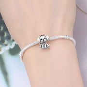 Puppy Pandora Charm | Dog Bead | Silver Pet Lover Gift | Red Bow Crystal | Animal Jewelry