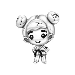 Karate Girl Pandora Charm | Martial Arts Black Belt | Taekwondo Bead | Silver Judo Fighter Gift