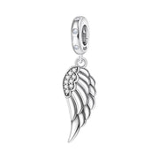 Angel Wing Pandora Charm | Guardian Angel Dangle | Silver Feather | Pavé Crystal | Memorial Protection Gift