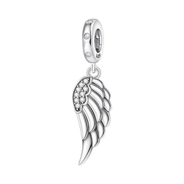 Angel Wing Pandora Charm | Guardian Angel Dangle | Silver Feather | Pavé Crystal | Memorial Protection Gift