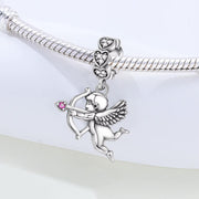 Cupid Pandora Charm | Angel of Love | Silver Dangle | Pink Heart Arrow | Valentine's Gift