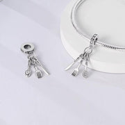 Chef Pandora Charm | Cutlery Dangle | Fork Knife Spoon | Silver Cooking Gift | Foodie Jewelry