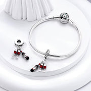 Wine Pandora Charm | Red Bottle Glasses | Cheers Dangle | Silver Alcohol | Party Gift