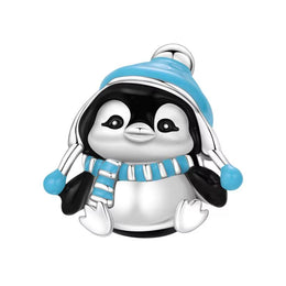 Penguin Pandora Charm | Winter Hat Scarf | Silver Bead | Christmas Gift | Animal Jewelry