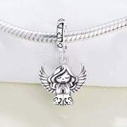 Guardian Angel Pandora Charm | Praying Silver Dangle | Spiritual Wings | Religious Protection Gift