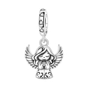 Guardian Angel Pandora Charm | Praying Silver Dangle | Spiritual Wings | Religious Protection Gift
