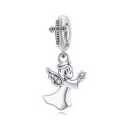 Angel Pandora Charm | Silver Cross Bail | Holding Star | Religious Dangle | Baptism Gift