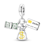 Money Pandora Charm | Dollar Bag Credit Card | Silver Dangle | Shopping Lover Gift | Finance Wealth