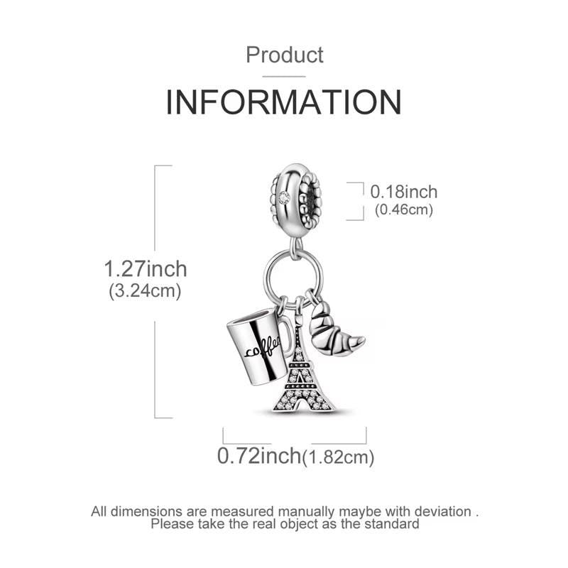 Paris Coffee Croissant sterling silver charm view 5