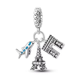 France Pandora Charm | Paris Eiffel Tower Arc de Triomphe | Airplane Dangle | Travel Souvenir