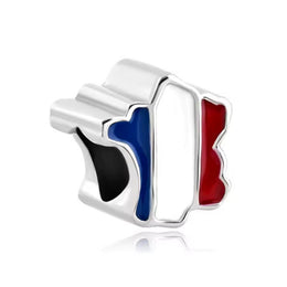 France Pandora Charm | French Map Flag | Blue White Red | Silver Bead | Paris Travel Souvenir