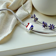 France Pandora Charm | French Map Flag | Blue White Red | Silver Bead | Paris Travel Souvenir