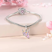 Japan Pandora Charm | Pink Origami Crane Paper Bird Pendant | 925 Sterling Silver Peace Symbol
