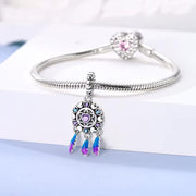 Dreamcatcher Pandora Charm | Boho Blue Feather Dangle | 925 Sterling Silver