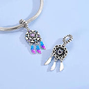 Dreamcatcher Pandora Charm | Boho Blue Feather Dangle | 925 Sterling Silver